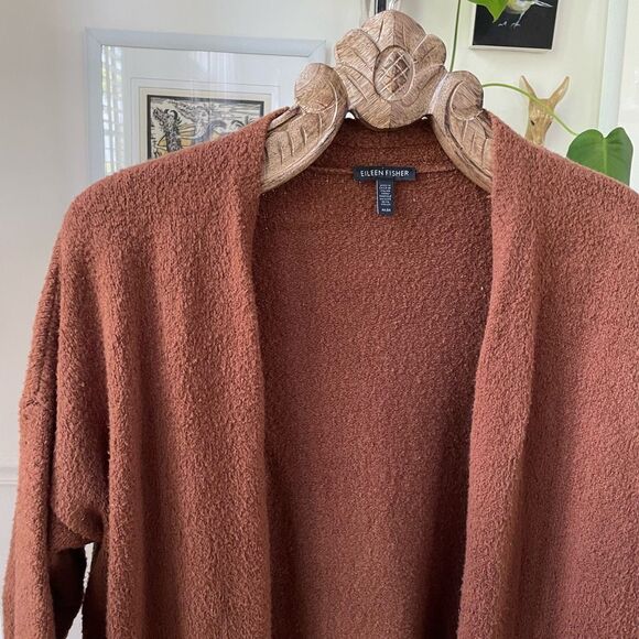 Eileen Fisher Copper Brown Longline Cardigan Pockets Organic Cotton Blend M - Picture 2 of 5